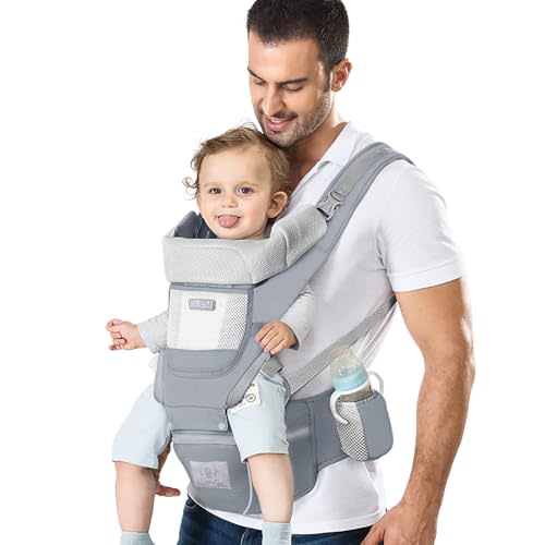 YSSKTC Baby Carrier Ergonomic Infant Carrier with Hip Seat Kangaroo Bag Soft Baby Carrier Newborn to Toddler 7-45lbs Front and Back Baby Holder Carrier for Men Dad Mom (Grey)
