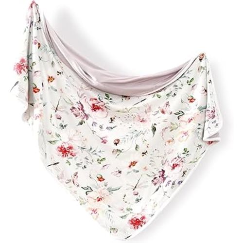 GRSSDER Baby Blankets Super Soft Jersey Knit Swaddle Blanket for Baby Girls and Boys, Double Layer Receiving Blankets 34 x 44 Inches Extra Large for Baby, Flowers and Insects