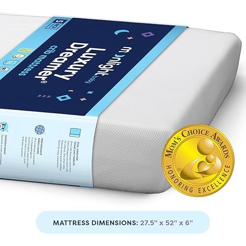 Moonlight Slumber Luxury Dreamer Crib Mattress – Dual-Sided Baby and Toddler Mattress with CoolGel Memory Foam, Waterproof Cover, 6" Foam, Standard Size, Made in USA