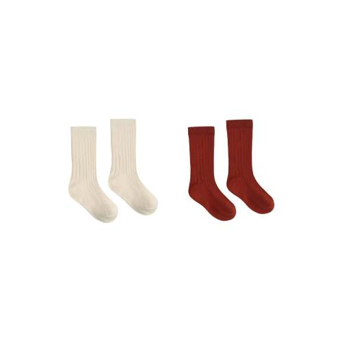 Rylee + Cru - Ribbed Socks, 2 Pack - Brick, Natural