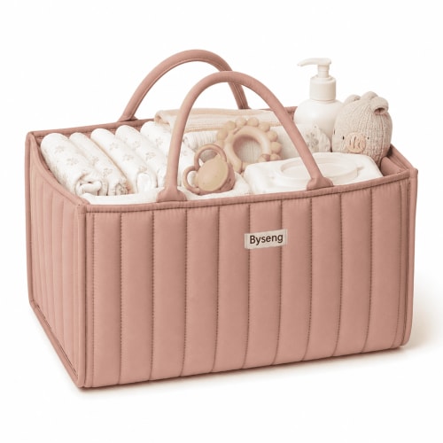 Byseng Baby Diaper Caddy Organizer Nursery Storage Bin for Diapers and Wipes Pink