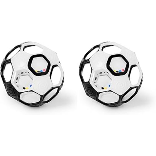 Bright Starts Oball Grippin' Goals Rattle Soccer Ball - Black & White, Easy-Grasp Toy for Newborn and Up (Pack of 2)