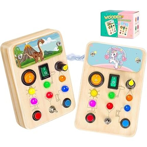 2 Pack Busy Boards for Toddler, Montessori Toys, Wooden Sensory Toys for Toddler Activity for 3-6 Year Old Boys & Girls, Christmas & Birthday Gift for Toddler
