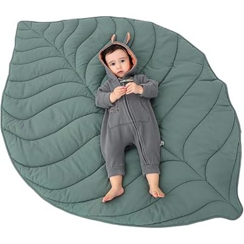 Leaf Nursery Rug, Machine Washable Baby Play Mat, Soft Playmat for Newborn, Special Padded Baby Floor Mat, Crawling Baby Mat for Tummy Time Infants