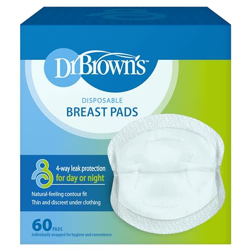 Dr. Brown's Disposable Breast Pads for Leakproof Protection, Absorbent and Discreet Nursing Pads with Adhesive Strips for Day or Night, 60 Count (Pack of 1)