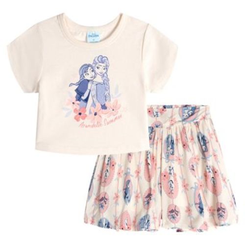 Disney Frozen Little Girls' Allover Print Jersey Tee and Shorts Outfit Anna Elsa Ivory 6