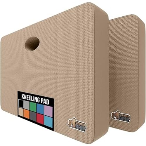GORILLA GRIP Extra Thick Patent Pending Supportive Foam Kneeling Pad, 2 PK, Large Cushion Knee Pads for Gardening, Baby Bath, Dirt and Water Resistant, Workout and Garden Supplies, 17.5x11, Beige