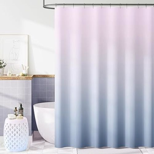 jinchan Ombre Lilac Blue Shower Curtain for Bathroom Waterproof Fabric Gradual Color Design Shower Curtain Set with 12 Hooks 70x72 Inches