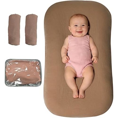 Baby Lounger, Newborn Lounger with Breathable & Soft Cover for Floor, Couch & Travel, 0-24 Months Newborn Babies Essentials Gifts. Brown (2 Cover Included)