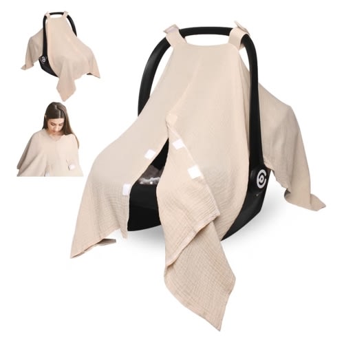 Muslin Car Seat Cover for Babies, Baby Carseat Cover for Boys Girls, Breathable Infant Car Seat Canopy, Multiuse Baby Carrier Cover & Nursing Breastfeeding Cover(Light Gray)