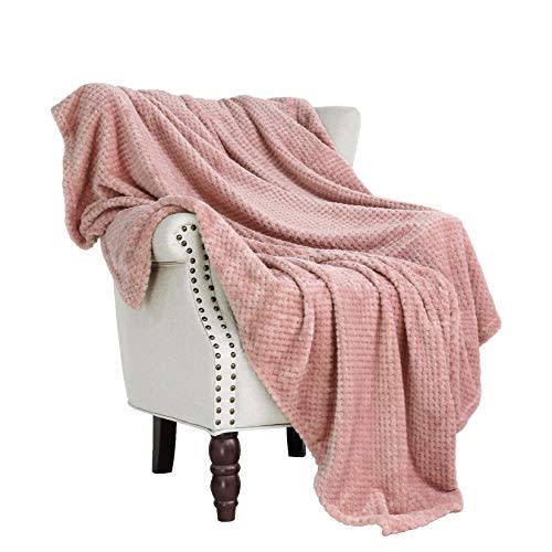 Exclusivo Mezcla Waffle Textured Soft Fleece Blanket, Large Throw Blanket(Dusty Pink, 50 x 70 inches)- Cozy, Warm and Lightweight