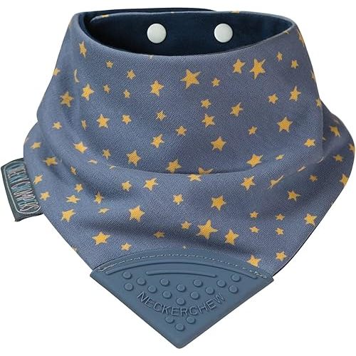Cheeky Chompers Neckerchew Teething Bib, 2-in-1 Bandana Style Bib w/Food Grade Silicone Teether
