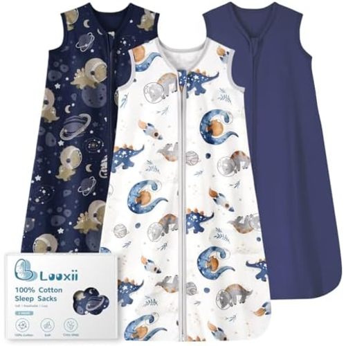Looxii Baby Sleep Sack 0.5 TOG, 100% Cotton 3 Pack Wearable Blanket Baby Sleep Bag for Newborn Infant, 2-Way Zipper Lightweight Toddler Sleeping Sack 12-18 Months