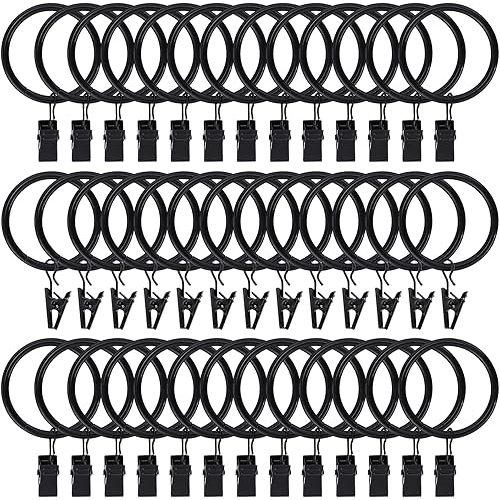 Lansian 44 Pack Curtain Rings with Clips Hooks 1.5 in Diameter Rustproof