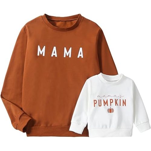 Karwuiio Mommy and Me Family Matching Outfits Halloween Pumpkin Print Sweatshirt Long Sleeve Pullover Tops