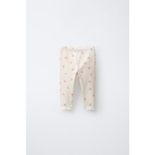 SOFT TOUCH RIBBED LEGGINGS WITH BOWS - Ecru | ZARA United States