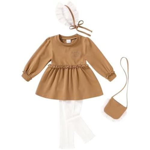 YOUNGER TREE Toddler baby Girl Clothes Ruffle Long Sleeve Shirt Top Tights Leggings Pants Fall Winter Outfits Set