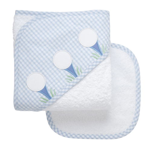 3 Marthas Golf Baby Hooded Towel & Washcloth Set, Blue