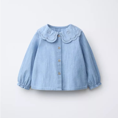 EMBROIDERED PETER PAN COLLAR SHIRT| ZARA 12-18 MO