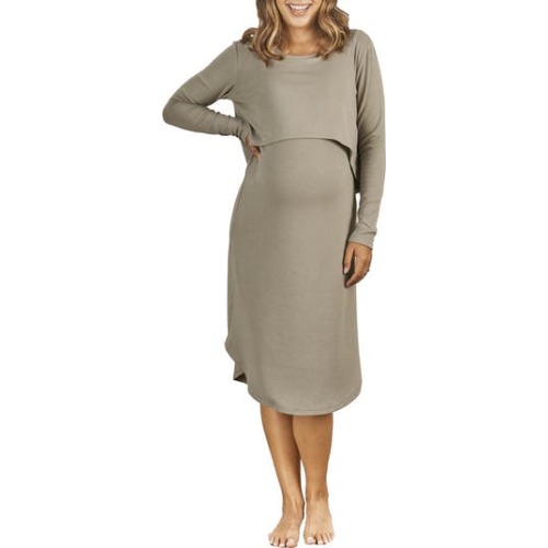 Leah Long Sleeve Ribbed Maternity/Nursing Dress & Knotted Baby Gown Set, X-Large
