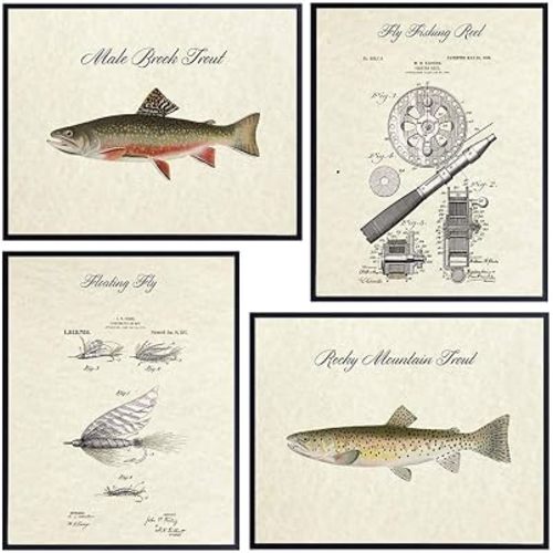 Trout And Fly Fishing Unframed Wall Art Prints - Set of Four - Great For Fishermen, Home Decor or Gifts - Ready to Frame (8X10) Vintage Photos