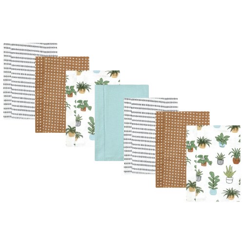 Hudson Baby Cotton Flannel Burp Cloths, Plants 7 Pack, One Size - Plants 7 Pack - One Size