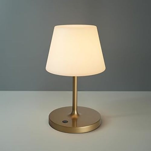 Outdoor Battery Operated Table Lamp Waterproof, 4000mAh Cordless Table Lamp Rechargeable, Touch Dimmable Desk Lamp, LED Night Light for Patio Camping Restaurant Home (Gold, 9.6in)