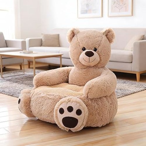 Cute Kids Sofa Seat Bear Chair Bean Bag Chair Seat, Armrest Chair Sofa, Animals Seat Cushion for Play Room, Comfortable Animal Shaped Cushion for Home Bedroom Decoration (Light Brown Bear)