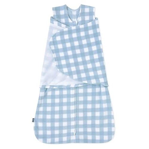 HALO Micro-Fleece Sleepsack Swaddle, 3-Way Adjustable Swaddle Blanket for Newborn and Infants, TOG 3.0 for Cold Climates, Hip Healthy, Gingham Blue, Newborn, 0-3 Months