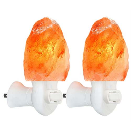 2 Pack Himalayan Salt lamp Night Light Salt Rock Hand Carved Natural Pink Himalayan Salt Lamps for bedrooms Night Light Plug in Wall Light Bulb Air Purifying Lighting/Decor