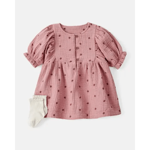 Baby Girl 2-Piece Acorn Print Short-Sleeve Dress Set - Pink | Carter's