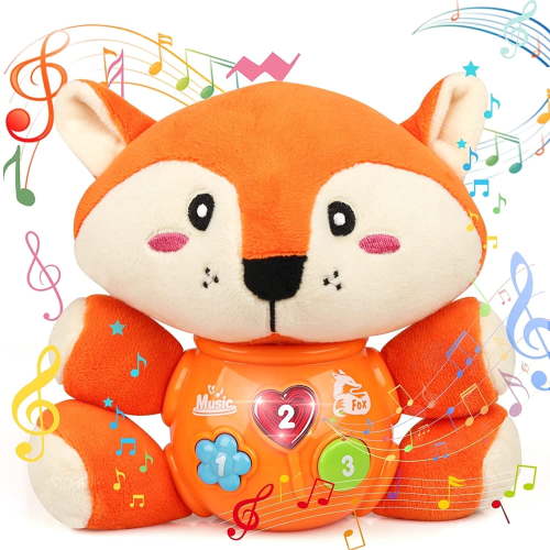 Vanmor Baby Fox Musical Toys 6-12 Months, Newborn Light Up Learning Toys with Plush Stuffed Animal for Toddler 12-18 Month Baby Boys Girls Gifts