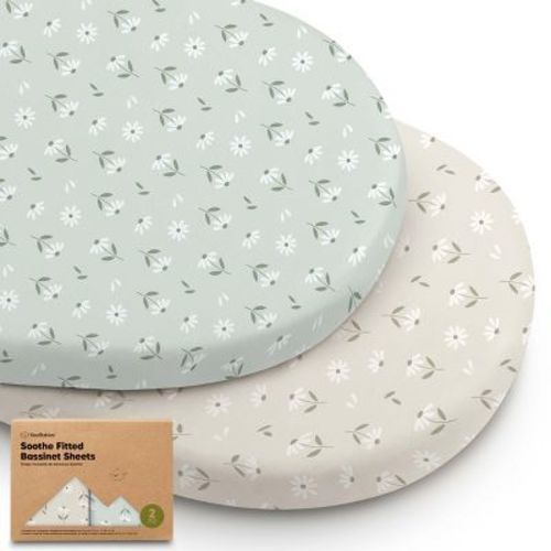 KeaBabies Organic Bassinet Sheet for Baby Girls, Boys, 2-Pack Soothe Bassinet Fitted Sheets, Bedside Bassinet Mattress Sheet (Daisies)