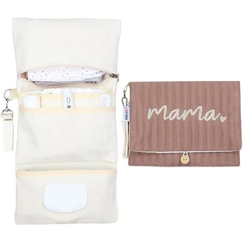 Baby Bag Organizer, Waterproof Mini Diaper Bag, Foldable Mom Travel Set, Diaper Organizer, with Gift for Baby Shower (Bear)