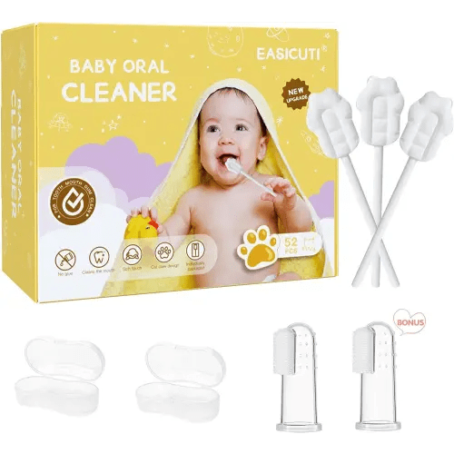 EASICUTI Upgrade Baby Tongue Cleaner, 52PCS Newborn Baby Toothbrush, Baby Oral Cleaner, Disposable Infant Toothbrush Baby Mouth Cleaner, Gum Cleaner Stick Dental Care for 0-36M+ 2 Finger Toothbrush