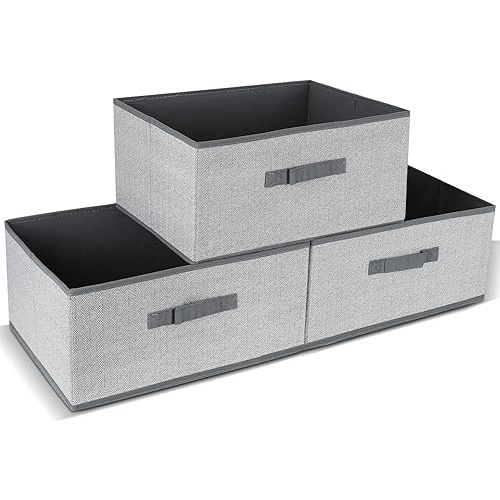 DAYARD Fabric Bins [3-Pack], Foldable Cube Baskets Storage Boxes for Shelves, Closet, Bookshelf, Nursery Organizer Containers, 16 x 11 x 8 inch Grey…