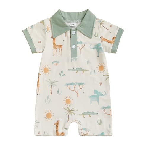 Baby Boy Summer Romper Golf Waffle Button Collared Short Sleeve Jumpsuit Newborn Infant Playsuit