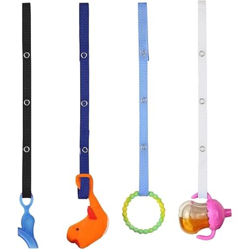 Baby Buddy Secure-a-Toy, Adjustable Pacifier and Teether Strap for Stroller, Highchair, and Car Seat, Navy Royal Blue White, 4 Pack