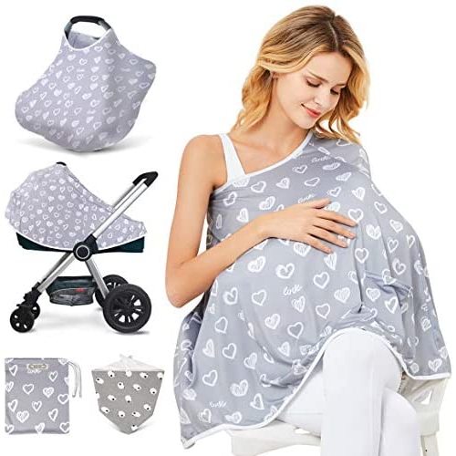 Baby Nursing Cover & Nursing Poncho - Multi Use Cover for Baby Car Seat Canopy, Shopping Cart Cover, Stroller Cover, 361° Full Privacy Breastfeeding Coverage, Baby Shower Gifts for Boy&Girl - Heart-shaped