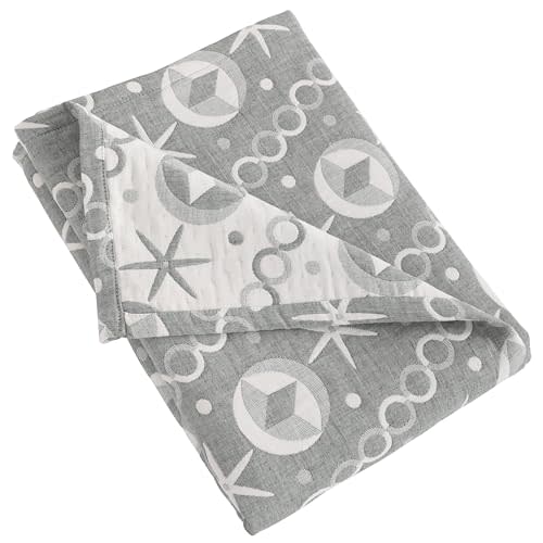 NTBAY 3 Layer Toddler Blanket, Muslin Cotton Jacquard Bed Blankets, Lightweight Thermal Baby Blanket, Super Soft and Warm Crib Blanket for All Seasons, Decoration Gift, 30"x40", Grey Starfish