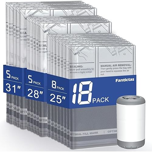 Travel Vacuum Storage Bags with Rechargeable Air Pump, 18 Pack Portable Space Saver Bags, Compression Bags for Clothing, Bedding, Seasonal Storage & Packing Bags for Moving
