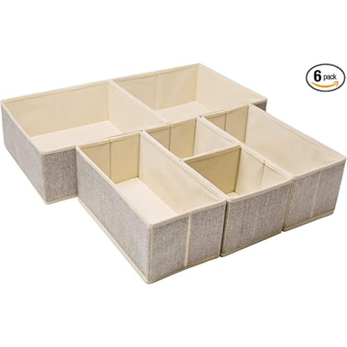 Criusia Underwear Drawer Organizer, 6 Set Foldable Underwear Drawer Organizer and Closet Dividers,Storage Box for Clothes, Socks, Underwear (6 Bins, Beige)