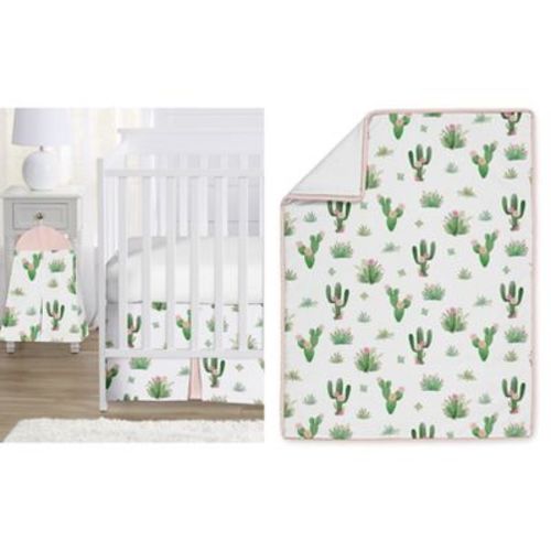 Sweet Jojo Designs Girl Baby Crib Bedding Set - Cactus Floral Pink and Green 4pc