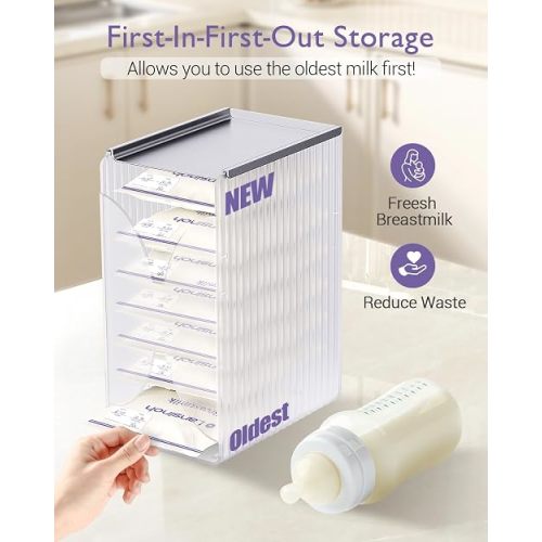 Freeze Organizer and Tower for Breastmilk Storage Bags, First-in First-Out Container Storing System with Quick-Freeze Tray to Freezing Breastmilk, Reusable and Breastfeeding Essentials