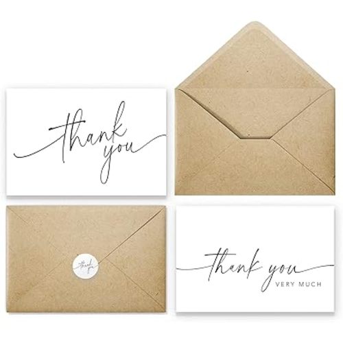 Thank You Cards with Envelopes & Matching Stickers, Bulk Pack of 100, 4x6 Inch Minimalistic Design - Suitable for Business, Baby Shower, Wedding, Small Business, Graduation, Bridal Shower, Funeral