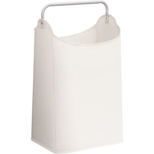 STORAGE MANIAC Large Laundry Hamper with Sturdy Metal Handle, Collapsible Laundry Basket, Freestanding Waterproof Clothes Hamper for Laundry Room, Bedroom, Dorm, Towels, Toys, White