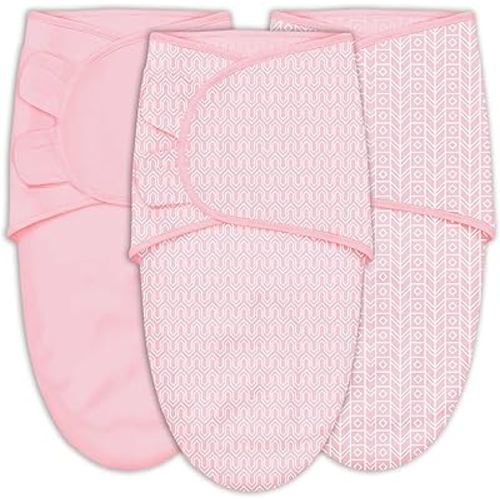 SWEET DOLPHIN 3-Pack Baby Swaddle Sleep Sacks - Newborn Swaddle Blanket with Soft Cotton - Ergonomic Wrap for Boys and Girls, 0-3 Months, Pink