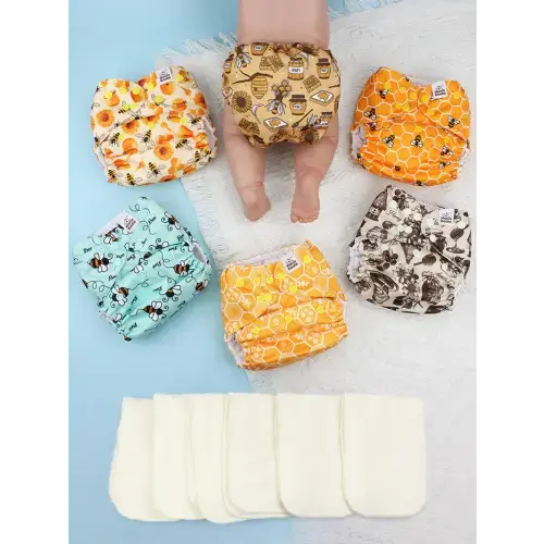 POCKET DIAPER 3.0 WITH INSERTS - 6 PACK(Hardworking Bees)