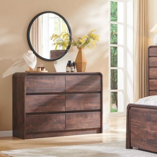 SinCiDo 6 Drawers Dresser for Bedroom, Modern 47in Wide Dressers & Chests of Drawers, Brown