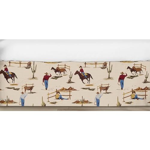 Sweet Jojo Designs Brown Western Cowboy Boy Baby Crib Skirt Bed Dust Ruffle Bedskirt for Nursery Straight Flat - Wild West Southern Charm Country South Horse Cow Animal Chocolate Tan Red and Blue
